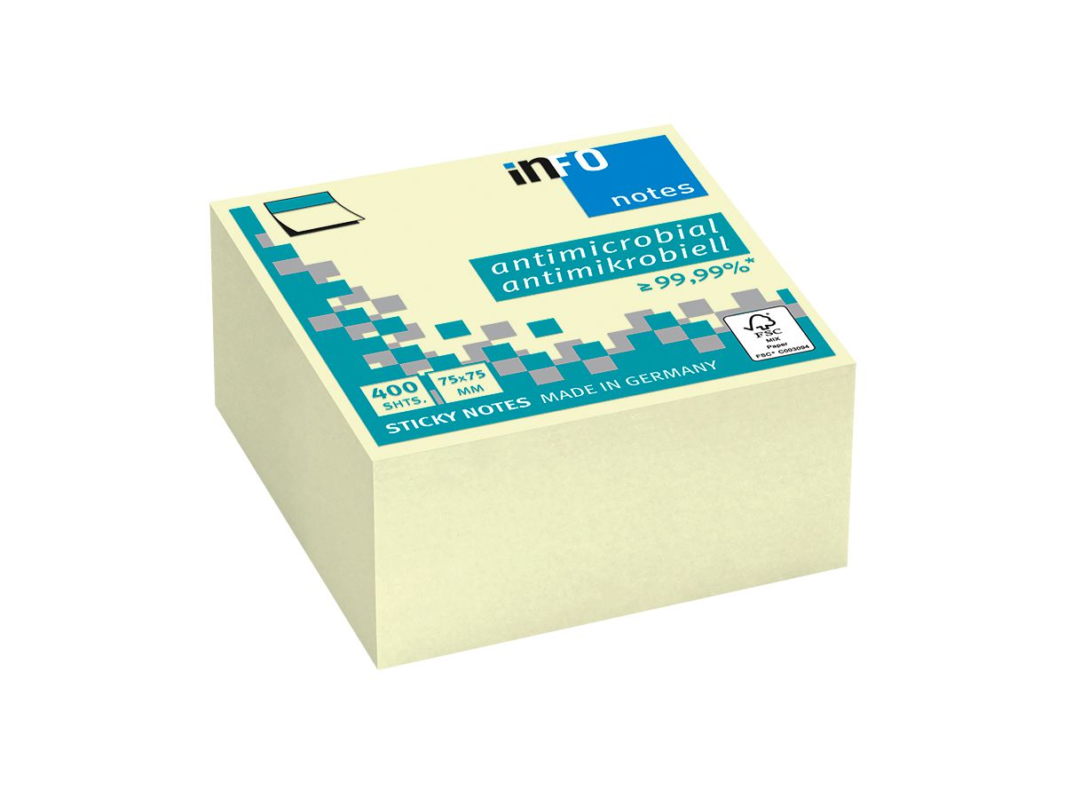 INFO Notes autocollantes 75x75mm 5120-01 antimicrobien, jaune 400 flls. (4044355792391)