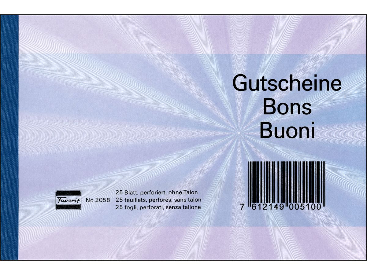 FAVORIT Gutscheine D/F/I A6 2058 BLAU blau 25 Blatt (7612149005100)
