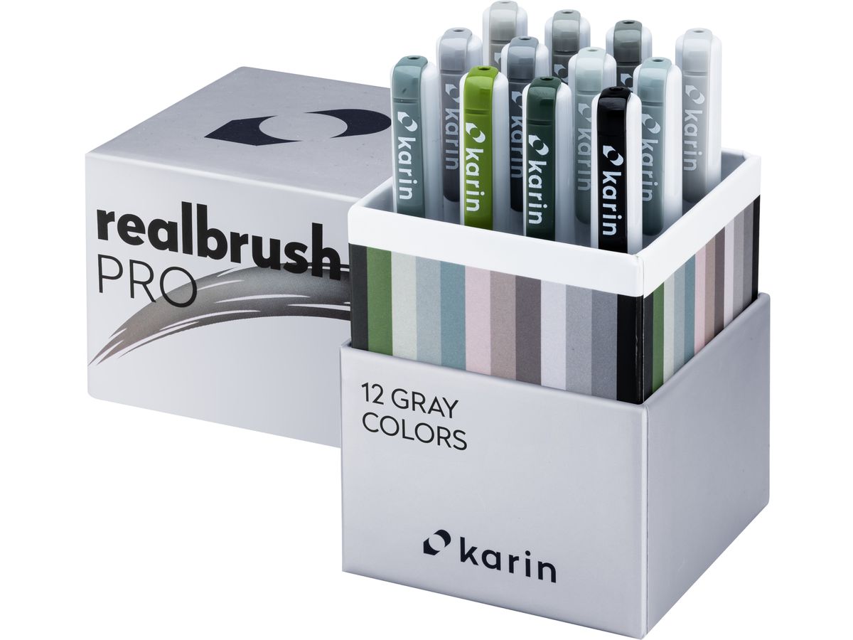 KARIN Real Brush Pen Pro 0.4mm 31C6 Gray colours 12 pièces (5904446031350)