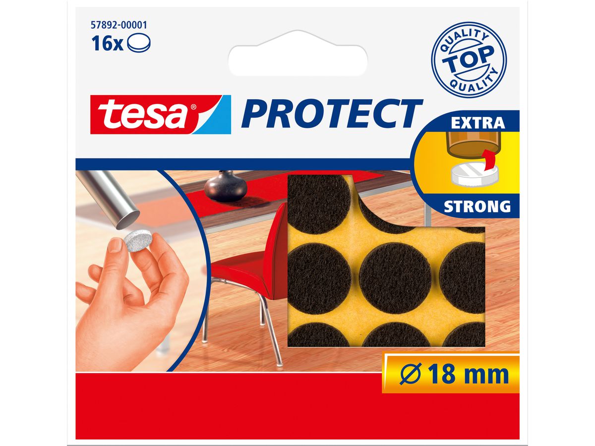 TESA Filzgleiter Protect 18mm 578920000 braun, rund 16 Stück (4042448885005)