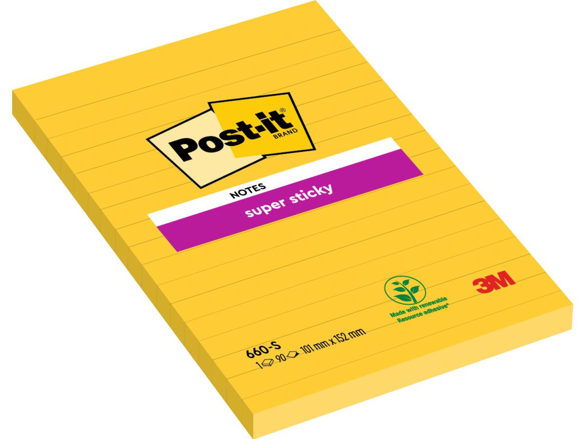 POST-IT Block Super Sticky 102x152mm 660-S gelb/90 Blatt, liniert (4001895877131)