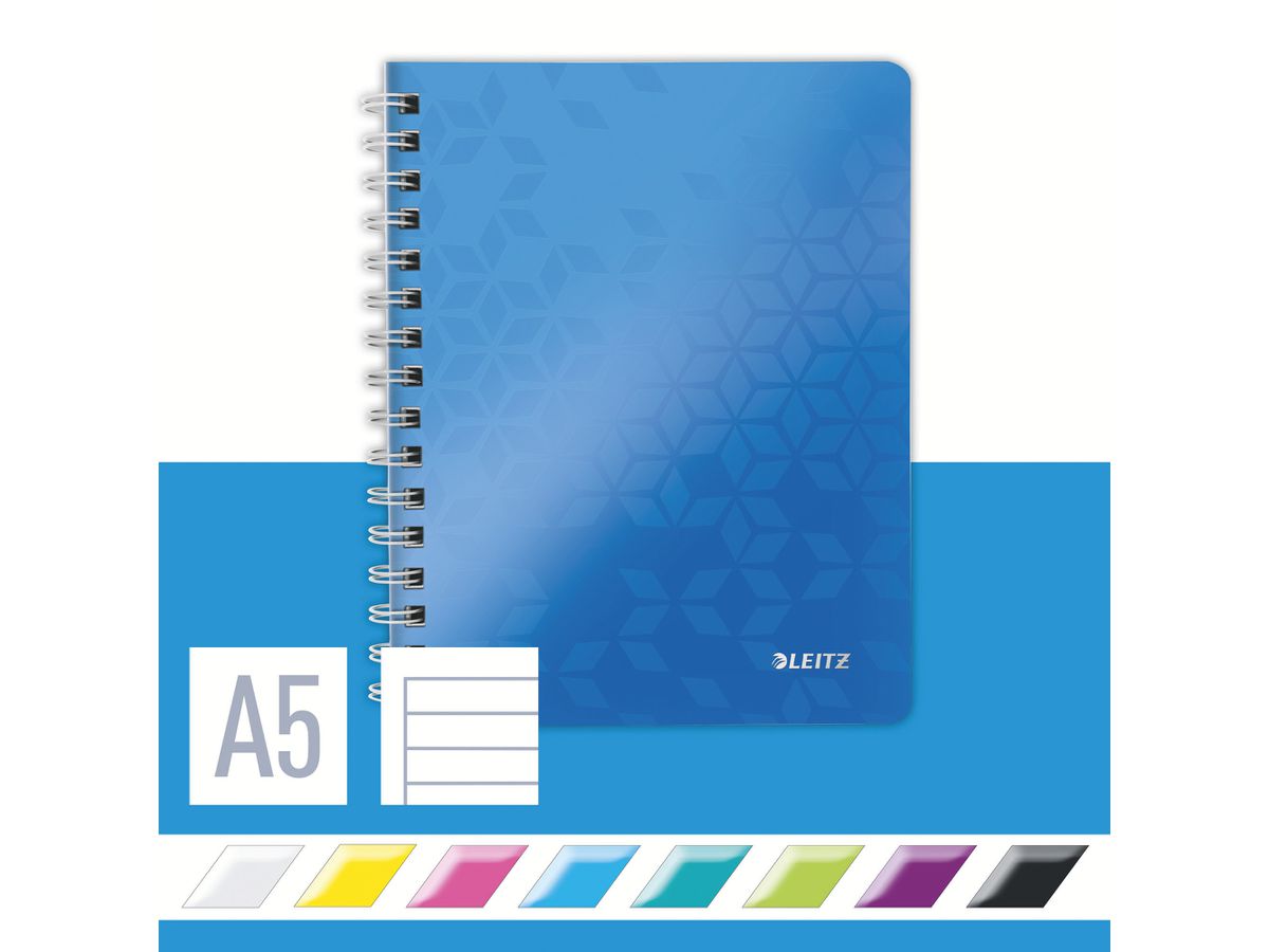 LEITZ Spiralbuch WOW PP A5 46390036 blau 80 Blatt (4002432107759)