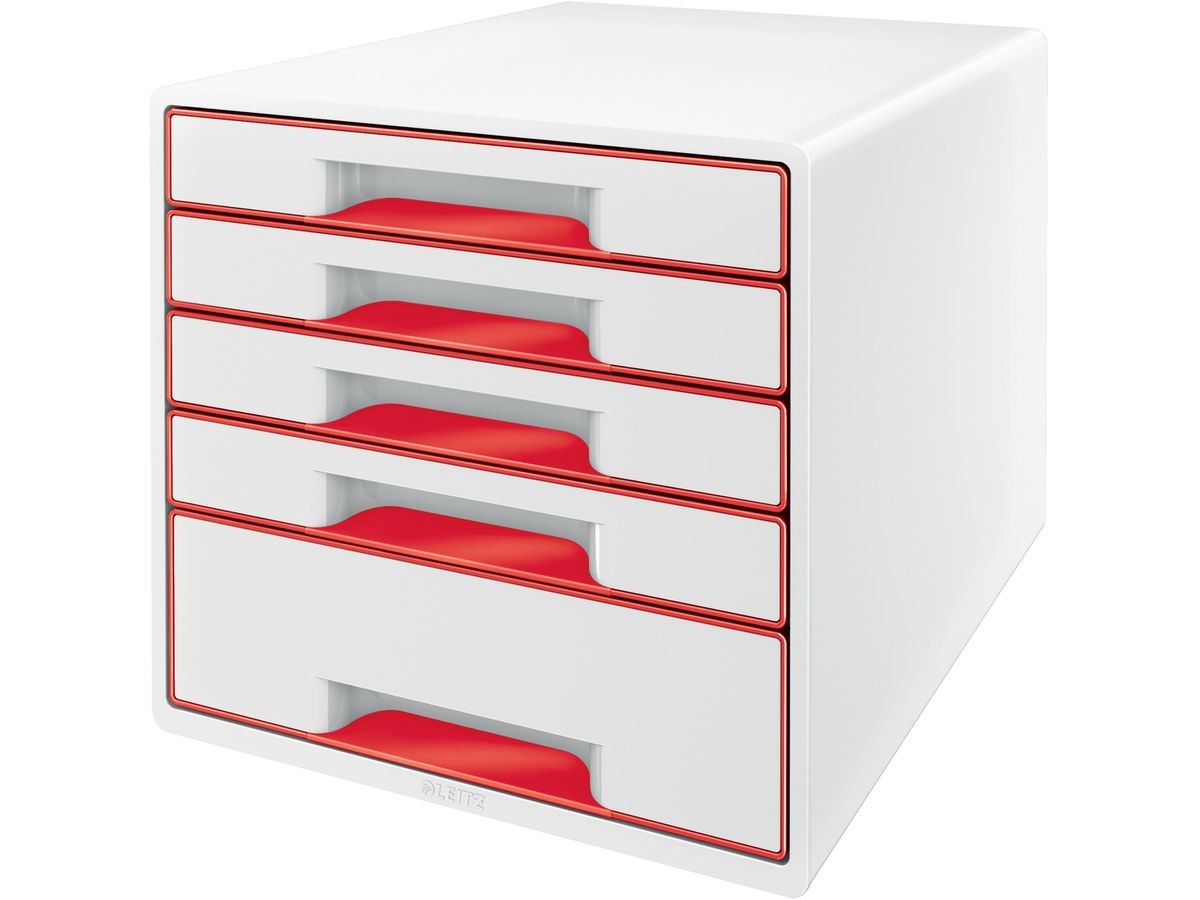 LEITZ Set tiroirs WOW Cube A4 5214-20-26 blanc/rouge, 5 tiroirs (4002432135189)