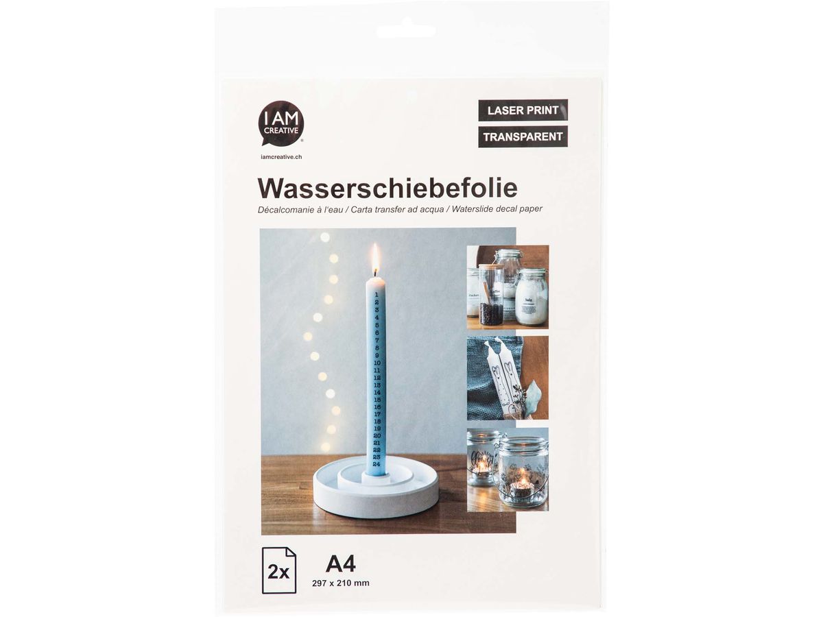 I AM CREATIVE Wasserschiebefolie A4 4010.57 klar 2 Stück (7611983223725)