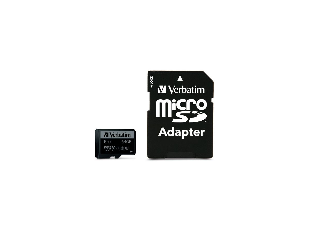 VERBATIM Micro SDXC Pro U3 64GB 47042 Read 90MB/sec. Write 45MB/sec (0023942470427)