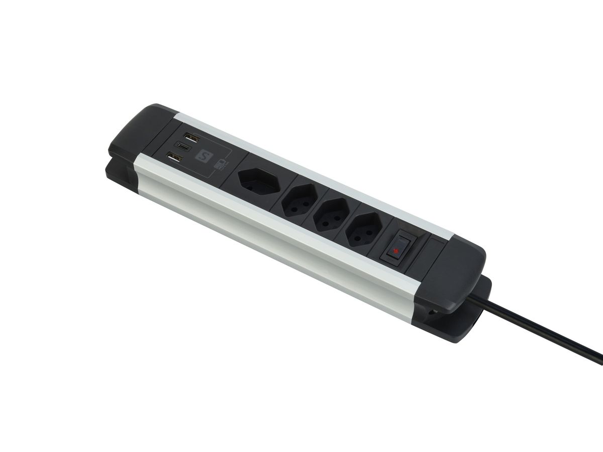 SCHOENENBERGER ALU striscia di prese 2m 85.870.4AL USB-C argento/nero (7611453008913)