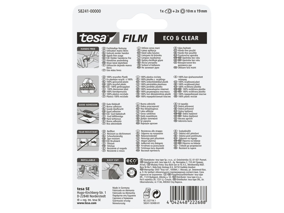 TESA Nastro eco&clear Mini 19mmx10m 582410000 verde 2 pz. (4042448222688)