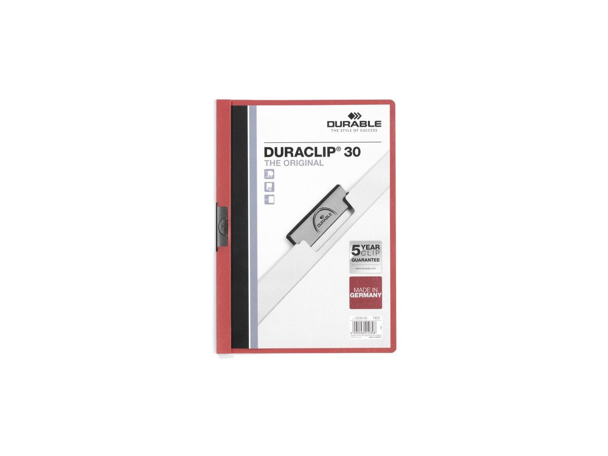 DURABLE Classeur à pince DURACLIP 30 220003 pour 30 feuilles A4 rouge (4005546210308)