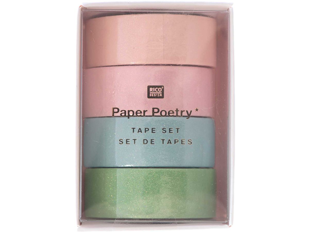 RICO DESIGN Washi Tape Set 15mmx5m 99001.21.28 glitter pastel 4 rouleaux (4051271402204)