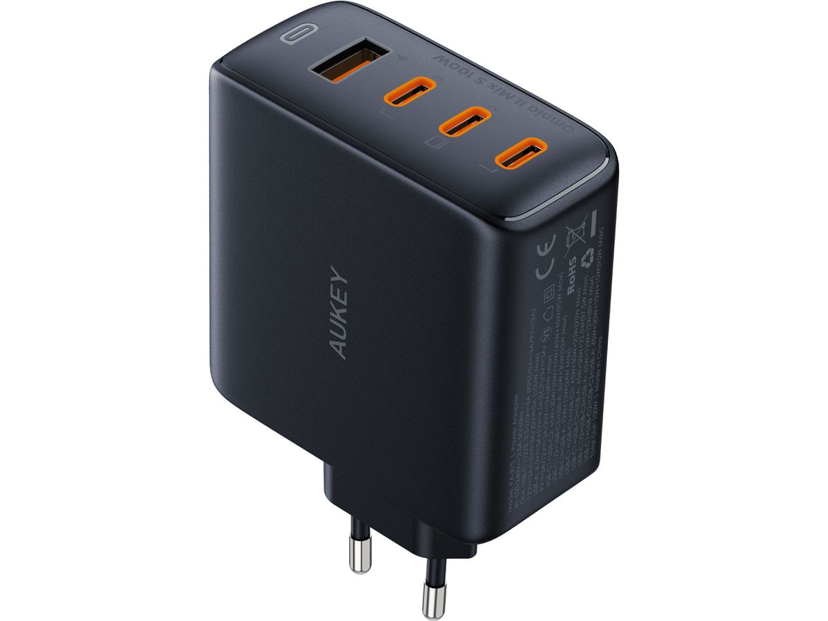 AUKEY OmniaMix II 100W GaN PD PA-B7S BK 4-Port, Wall Charger Black (0689323785575)