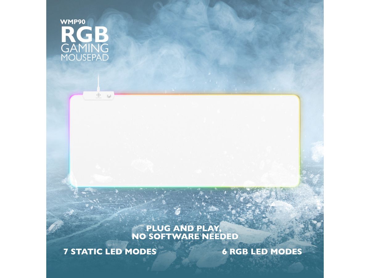DELTACO RGB Gaming Mousepad GAM-079-W XL Wide, White (7333048047380)