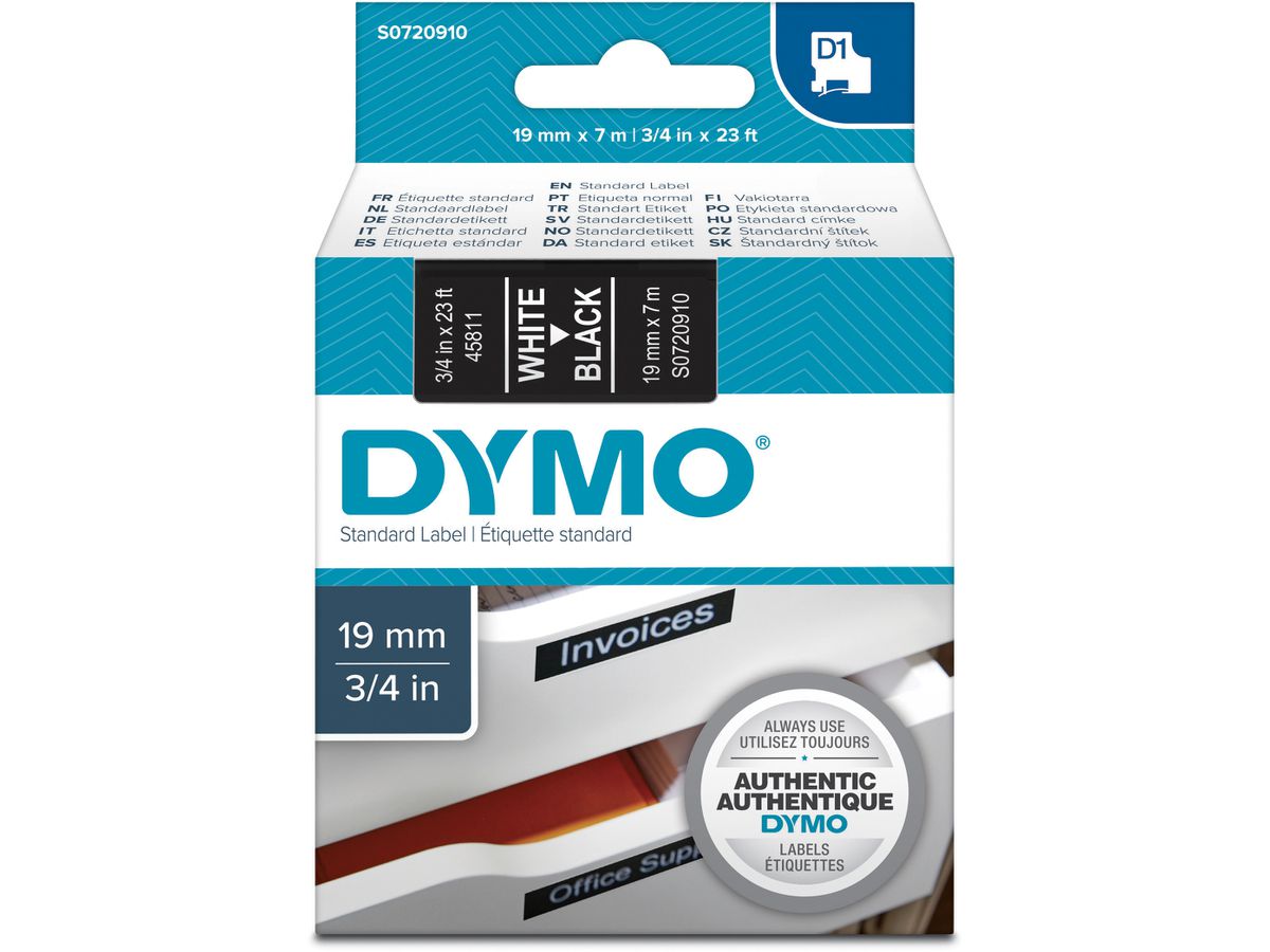 DYMO Nastro D1 bianco/nero S0720910 19mm/7m (5411313452212)