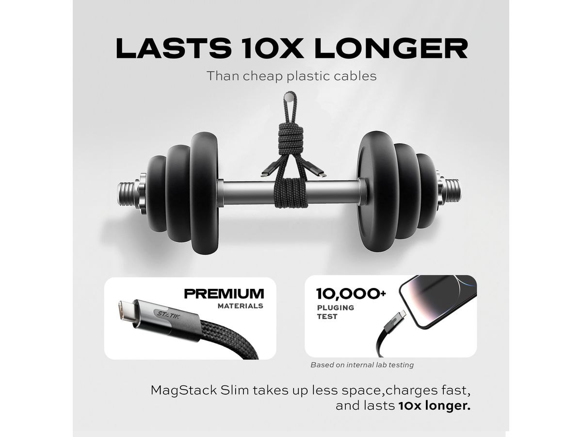 STATIK MagStack Slim Pro Cable PUP-0495-3FT-CC-BLK USB-C to C, 1M, 100W Black (0810024057757)