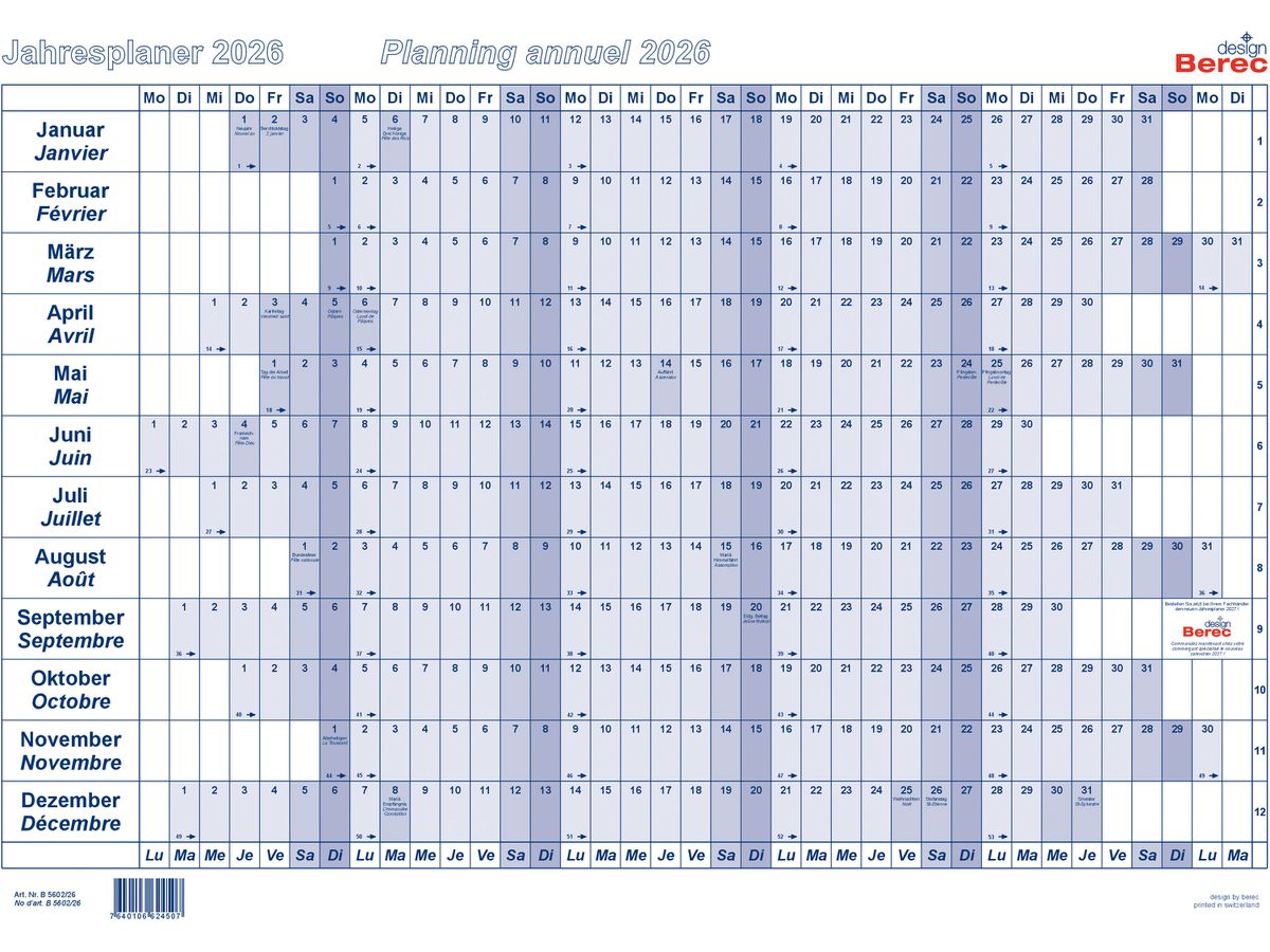 BEREC Plan annuel papier 2026 B 5602/26 1A/1P bleu A2 (7640106624507)