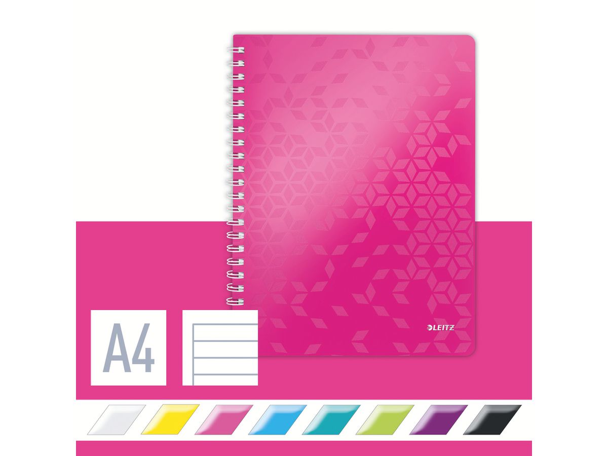 LEITZ Libro spirale WOW PP A4 46370023 foderato, pink 80 fogli (4002432107605)