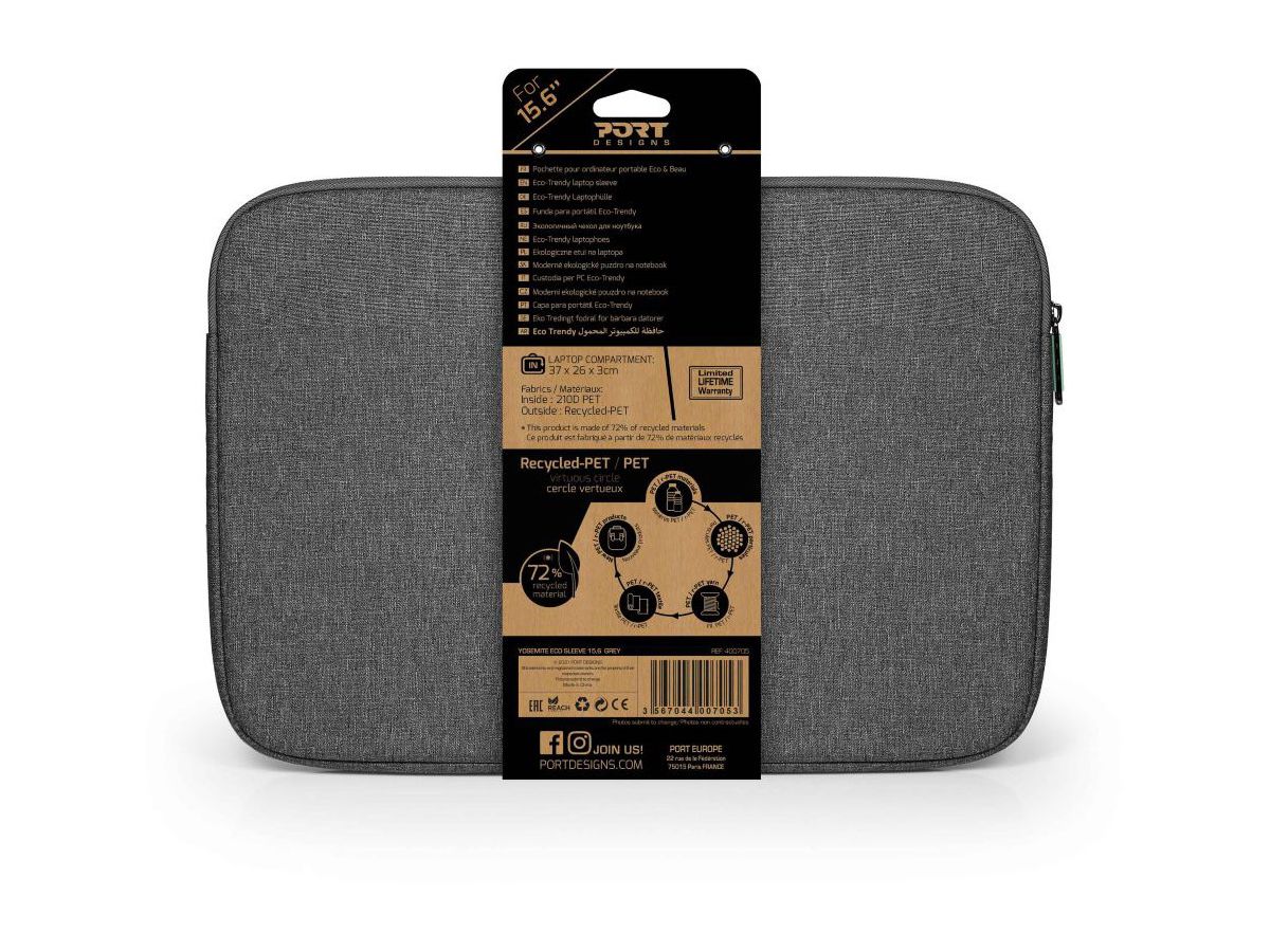 PORT Yosemite Eco Sleeve 15.6 400705 Notebook Sleeve Grey (3567044007053)