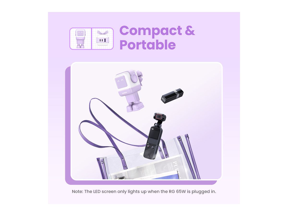 UGREEN Nexode RG 65W 3-Port GaN 35291 2x USB-C,1xUSB-A, Purple (6941876232918)