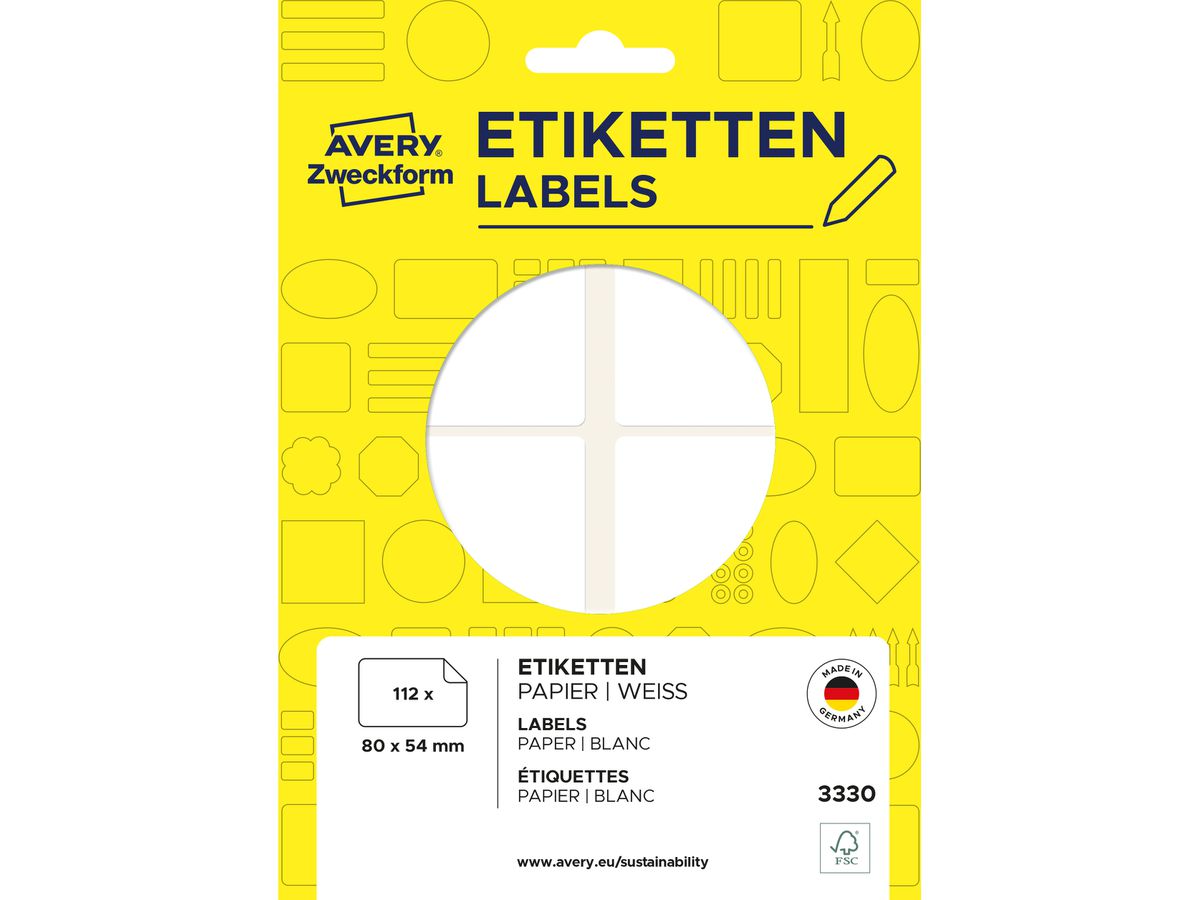 AVERY ZWECKFORM Etichette universali 80x54mm 3330 bianco 112pz./28fl. (4004182033302)