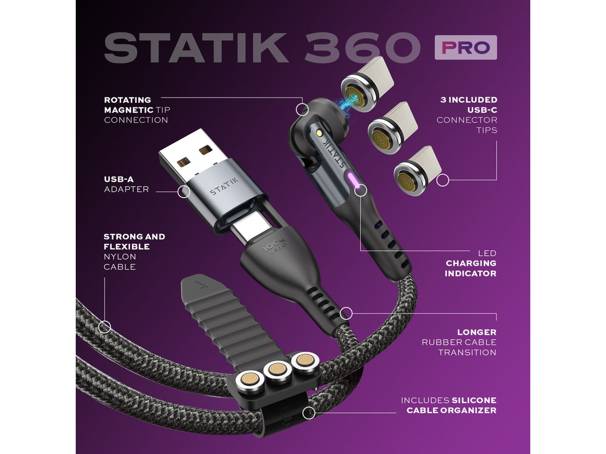 STATIK Statik 360 Pro Cable PUP-0521-3FT 2.0 USB-C Only, 1m 100W (0810024056057)