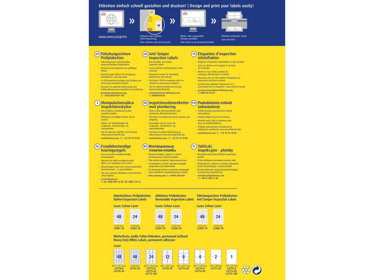 AVERY ZWECKFORM Prüfplaketten 30mm L7806-10 weiss, perm. 10 Bl.240Stk. (4004182068496)