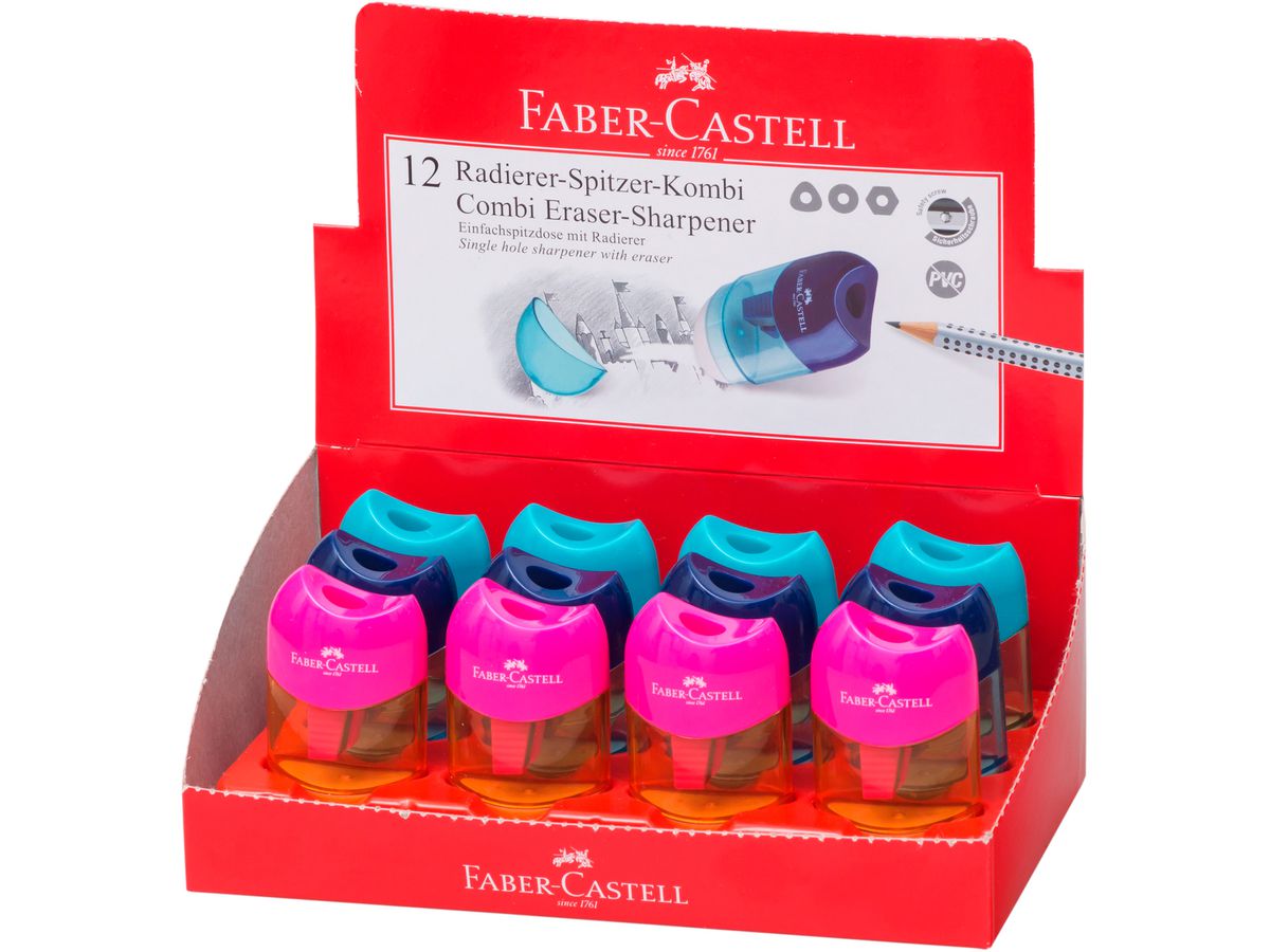 FABER-CASTELL Gomme, Taille-crayon Trend 183604 3 couleurs ass. (6933256640666)