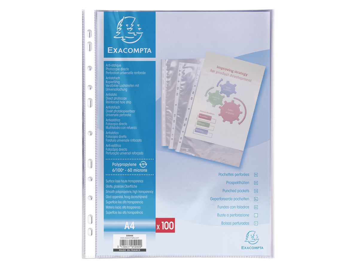 EXACOMPTA Zeigetaschen PP 60my A4 5000E transparent glatt 100 Stück (3130631050000)