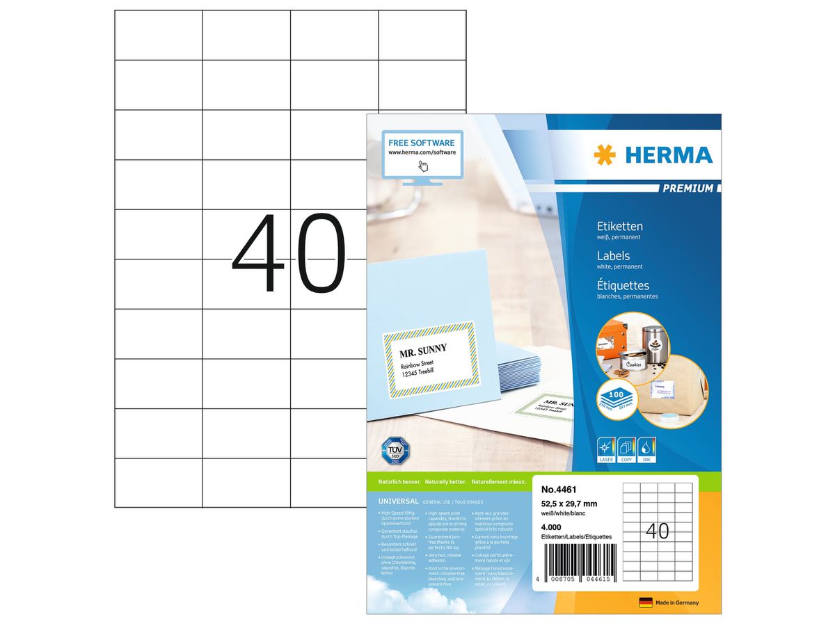 HERMA Etich. universali 52,5x29,7mm 4461 bianco 4000 pz./100 fl. (4008705044615)