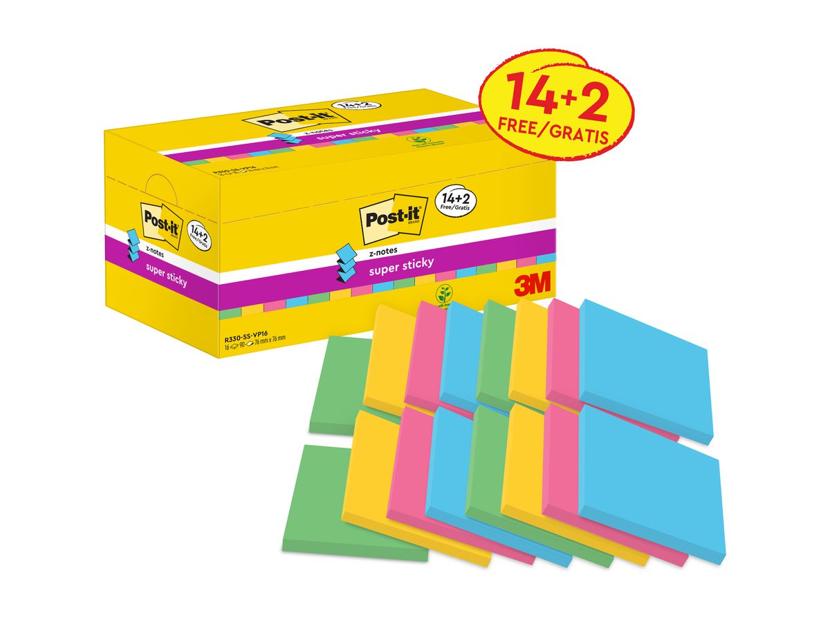 POST-IT Super Sticky Z-Notes 76x76mm R330SSVP 14+2 gratuito 90 fogli (0051141401508)