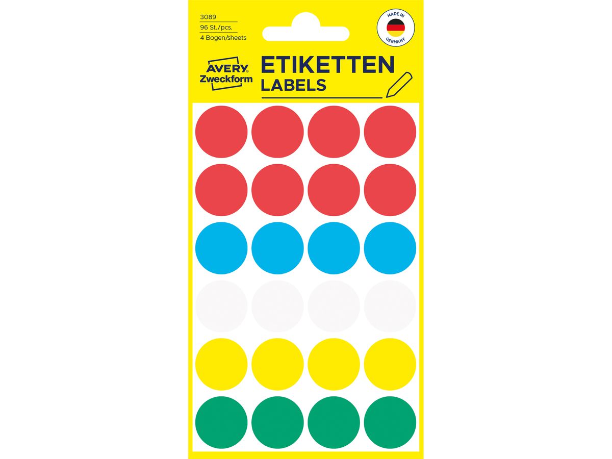 AVERY ZWECKFORM Markierungspunkte 18mm 3089 ass. 96 Stück (4004182030899)