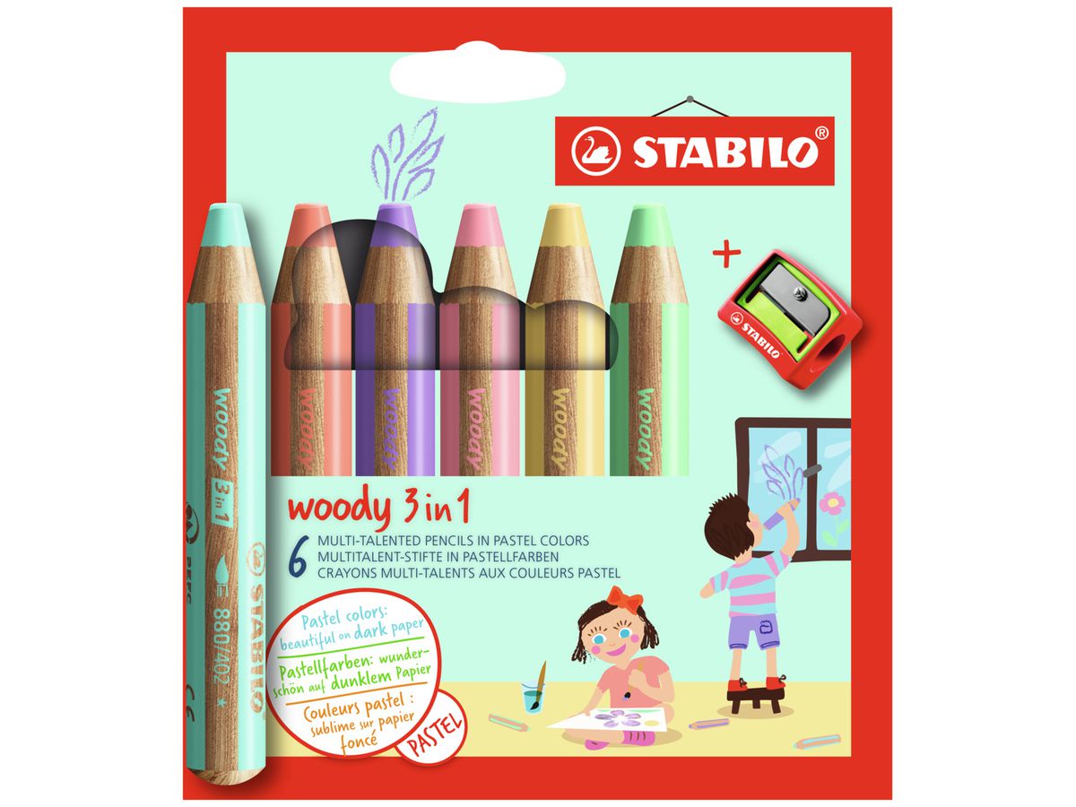 STABILO Farbstifte Woody 3 in 1 8806-3 Pastell, Etui 6 Stk. (4006381578059)