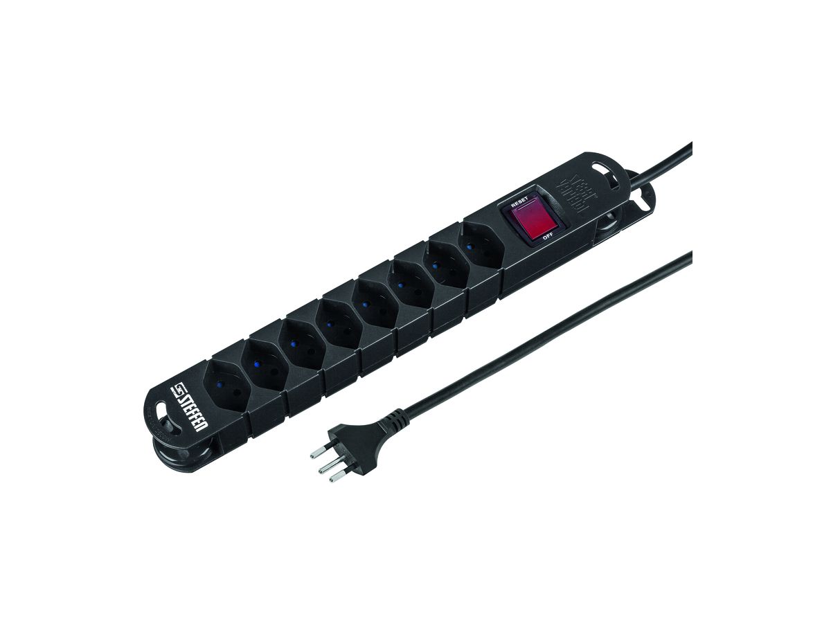 STEFFEN Bloc multiprise 3m 20 201138 S noir, T13 8 connecteurs (7611007079826)