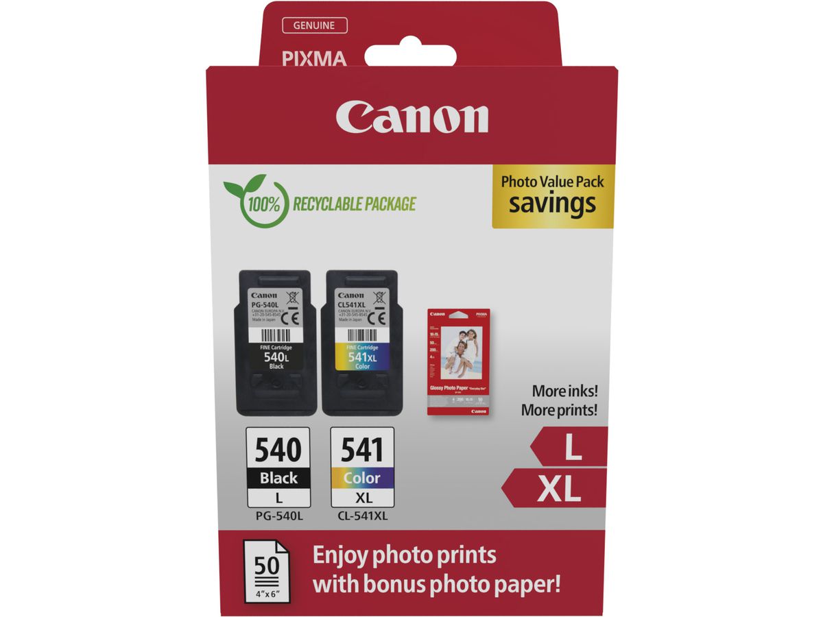 CANON Photo Value Pack L/XL CMYBK PGCL540/1 PIXMA MG2150 GP-501 50fl. (8714574679341)