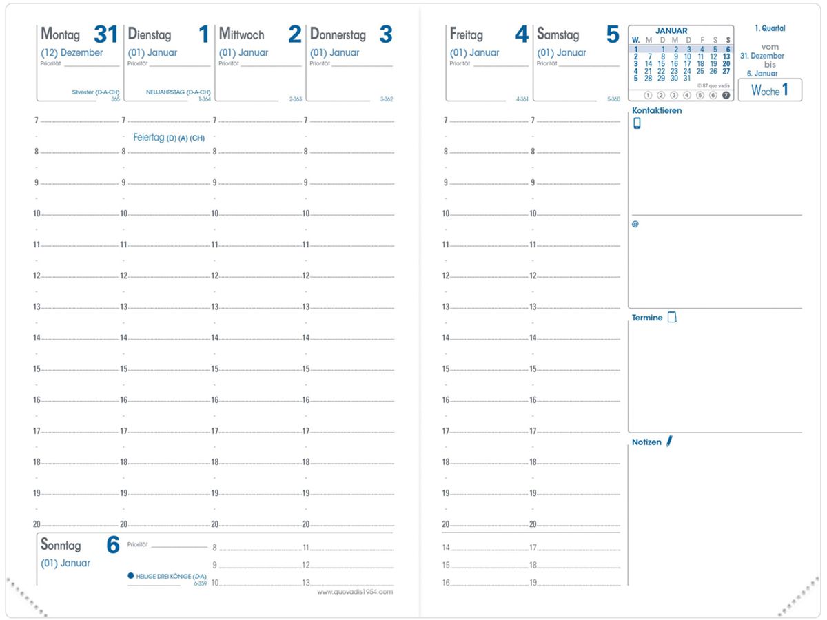 QUO-VADIS Agenda Club Geschäft 2026 004281Q 1S/2P noir DE 10x15cm (3371010121786)