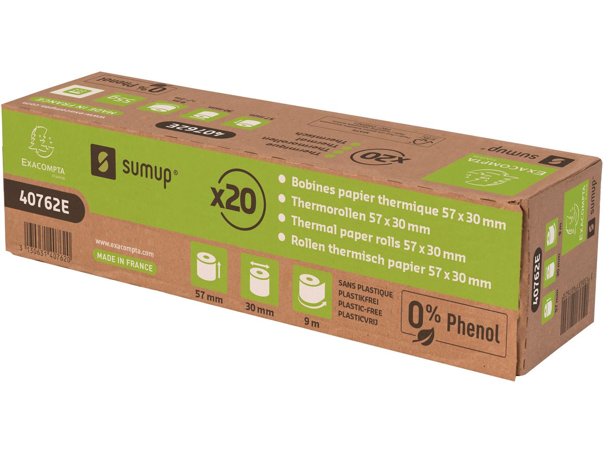 EXACOMPTA Rolle Thermo Papier 20 Stk. 40762E 57x30mmx9m für SumUp (3130631407620)