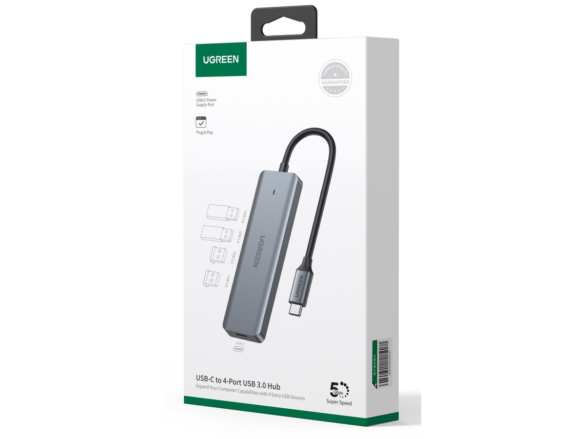 UGREEN USB-C Hub 4in1, Silver 70336 4xUSB-A (6957303873364)