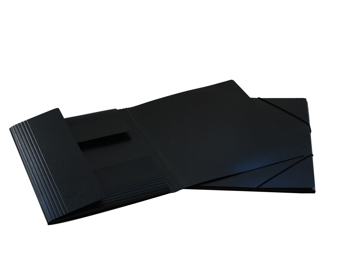 EROLA Gummibandmappe 650my A4 33299 schwarz Pressspan 3 Klappen (7640114443398)