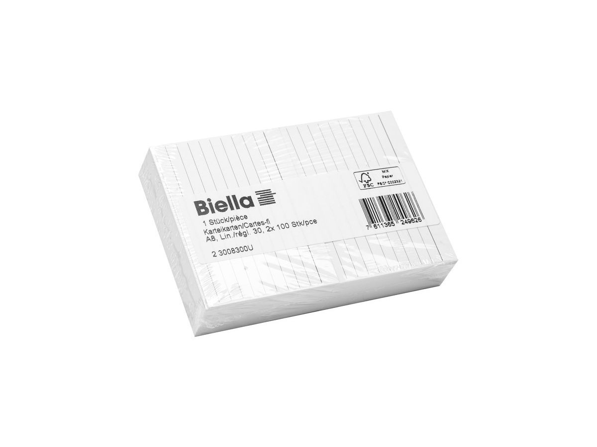 BIELLA Karteikarten liniert 30 A8 23008300U weiss 200 Stück (7611365249626)