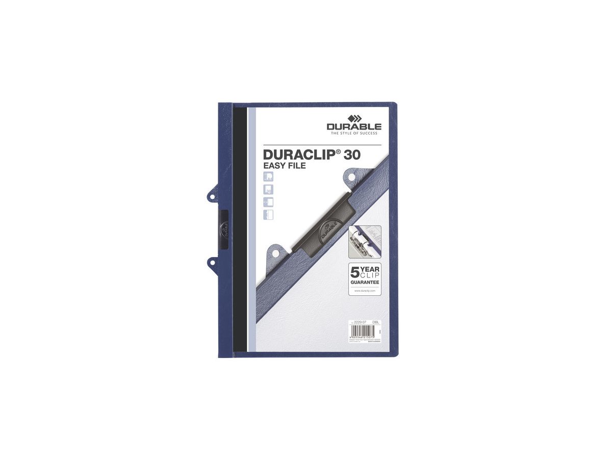 DURABLE Cartella con clip 30 EASY FILE 222907 per 30 fogli A4 blu scuro (4005546215075)