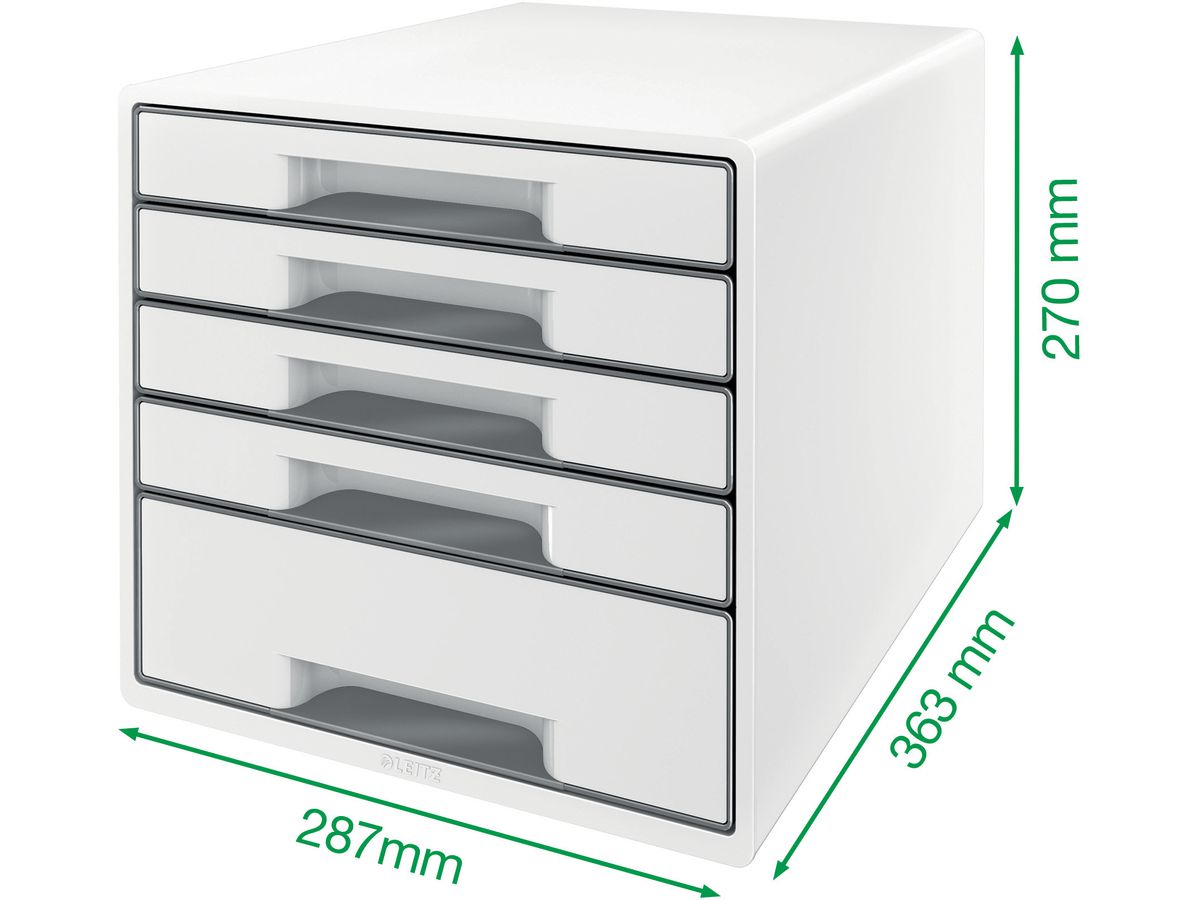 LEITZ Set tiroirs WOW Cube A4 5214-20-26 blanc/rouge, 5 tiroirs (4002432135189)