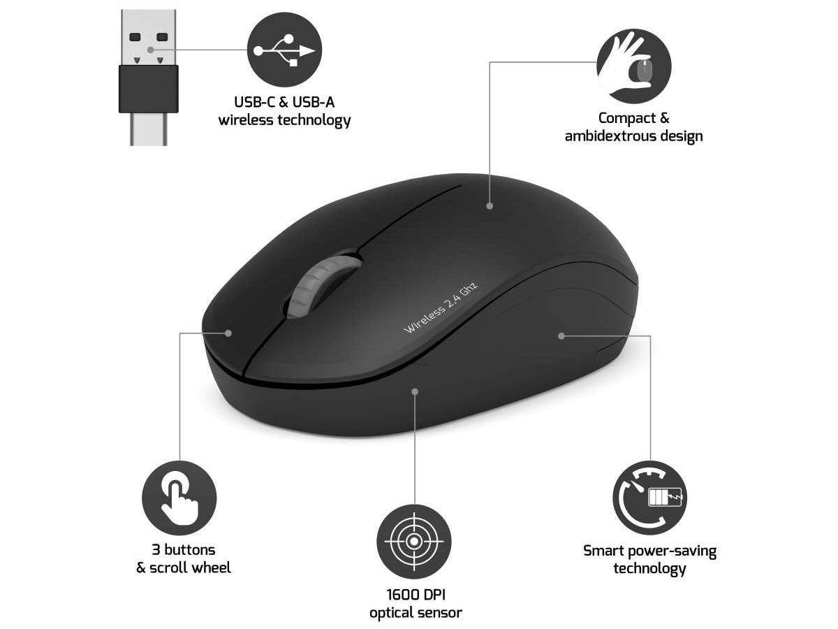 PORT Silent Mouse Wireless 900540 USB-C/USB-A, Graphite (3567049005405)